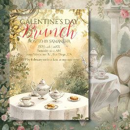 Invitación Desayuno Tardío Galentine de Té en Jardín Soleado 