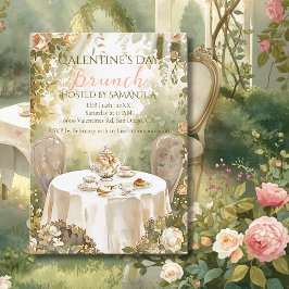 Invitación Desayuno Tardío Galentine de Té en Jardín Soleado 