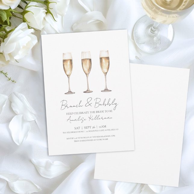 Invitación Desayuno Tardío y Burbujas para Despedida de Solte (Modern Brunch And Bubbly Minimal Bridal Shower Invitation)