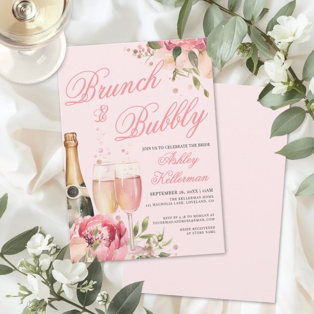 Invitación Desayuno Tardío y Burbujas para Despedida de Solte (Brunch And Bubbly Bridal Shower Invitation)