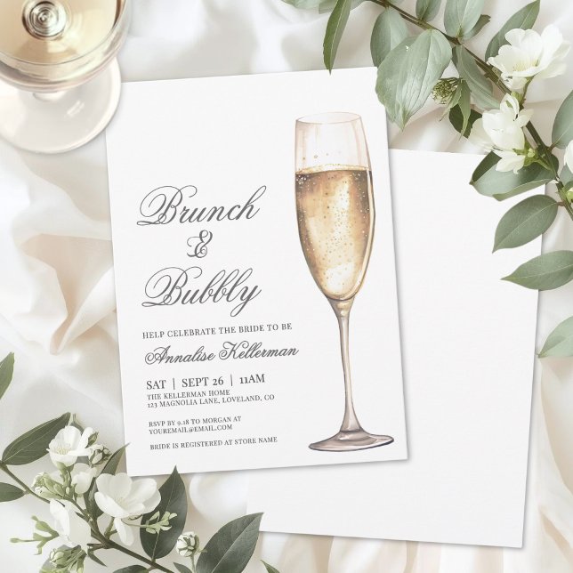 Invitación Desayuno Tardío y Burbujas para Despedida de Solte (Brunch And Bubbly Bridal Shower Invitation)