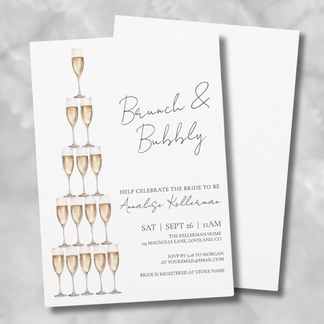 Invitación Desayuno Tardío y Burbujas para Despedida de Solte (Brunch And Bubbly Elegant Bridal Shower Invitation)