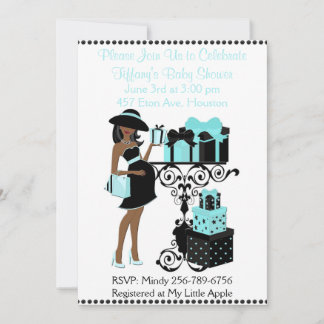 Invitación Desayuno Tema Blue Aqua Black Baby Shower Invite
