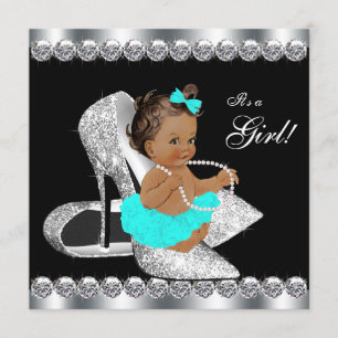 Invitación Desayuno verde azulado Baby Shower del negro azul