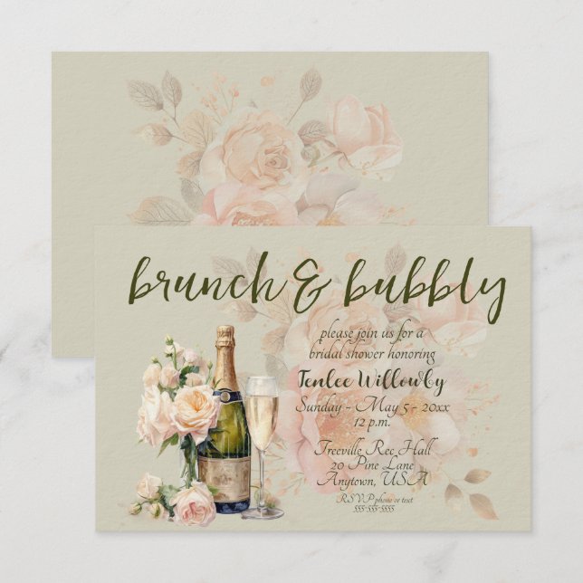 Invitación Desayuno verde y brindis de ducha de boda (Anverso / Reverso)