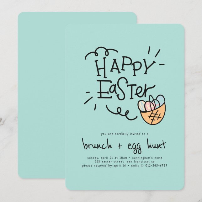 Invitación Desayuno y búsqueda de huevos de Pascua (Anverso / Reverso)