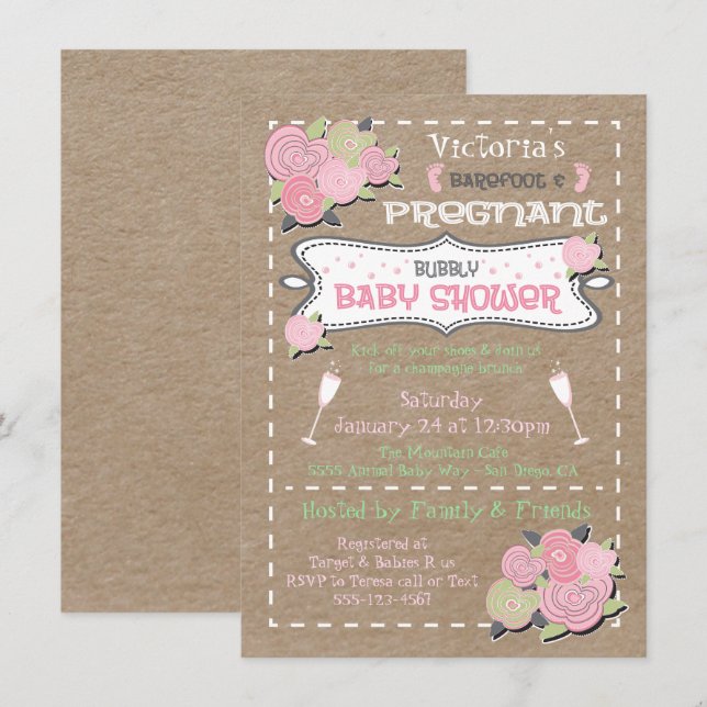 Invitación Descalzo y embarazo La ducha de bebé Bubbly invita (Anverso / Reverso)
