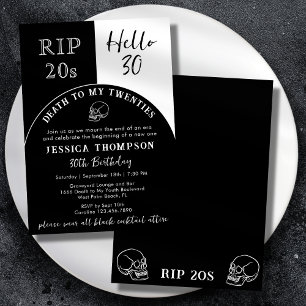 Invitación Descansa en paz 20s Hola 30 Lápida Calavera Cumple