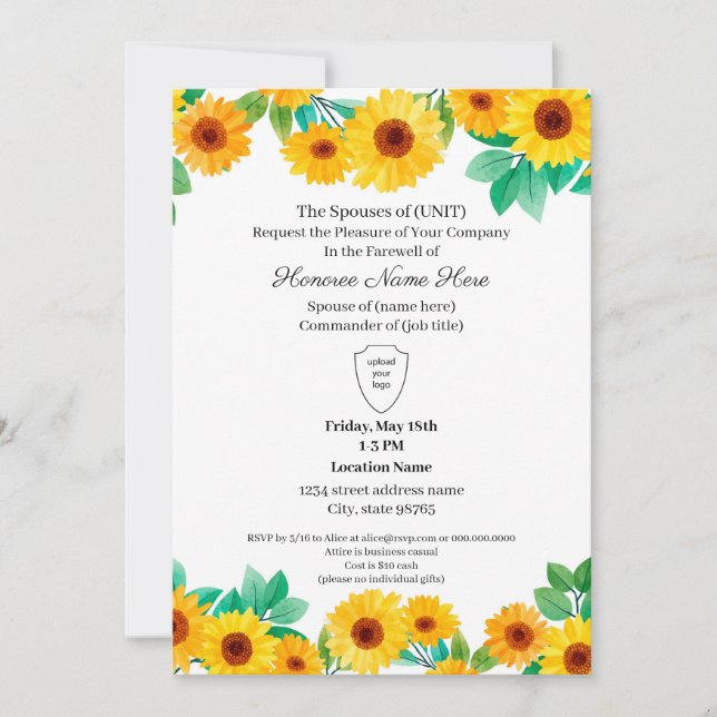 Invitación Descanso de Sunflower de despedida de cónyuge mili (Anverso)