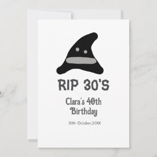Invitación Descanso negro gris RIP gorra bruja de 40 años de 