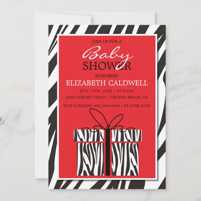 Invitación descarada de Baby Shower de la cebra (Anverso)