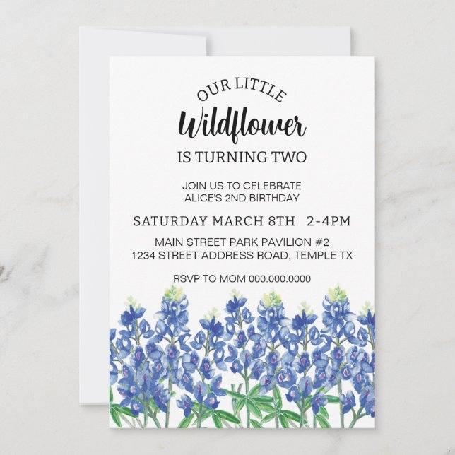 Invitación Descarga de Flor de Texas por cumpleaños en Bluebo (Anverso)