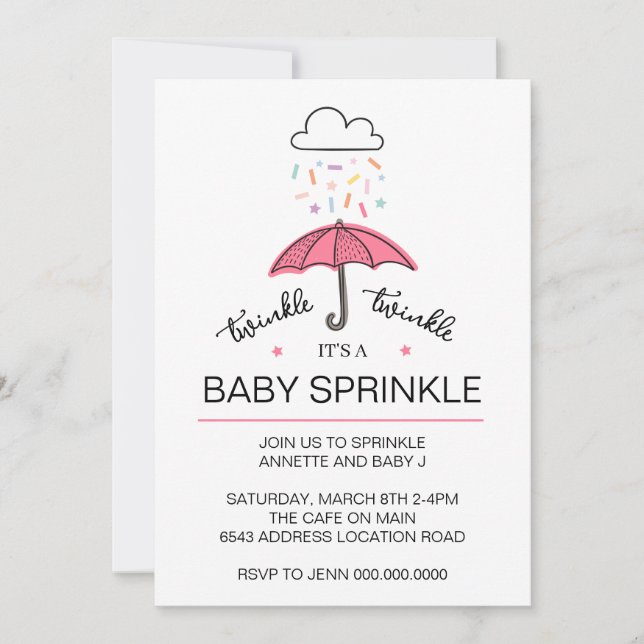Invitación Descarga de gafas de bebé gotas de paraguas rosado (Anverso)