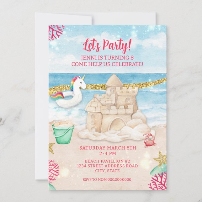 Invitación Descarga de la fiesta de cumpleaños de verano de U (Anverso)