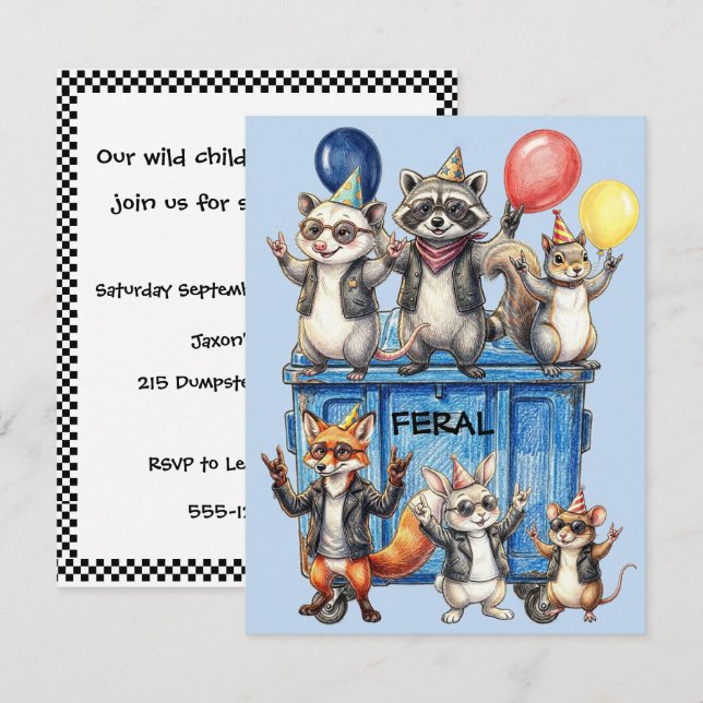 Invitación Descarga Digital Cumpleaños Feral For Life (Anverso / Reverso)