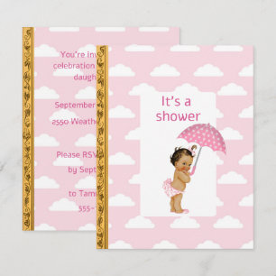 Invitación Descarga digital de Baby Shower de niña con nubes 