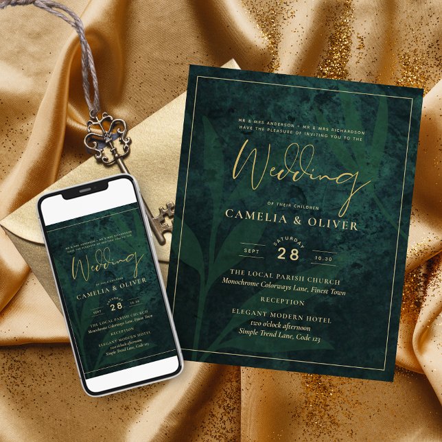 Invitación Descarga digital de Boda de oro verde esmeralda (Subido por el creador)