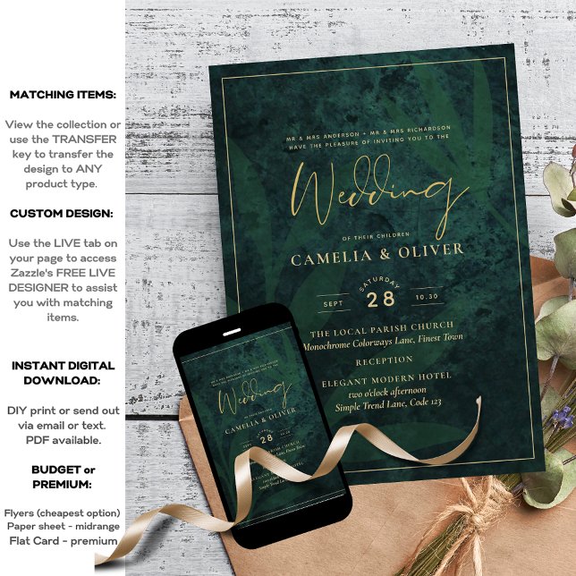 Invitación Descarga digital de Boda de oro verde esmeralda (Subido por el creador)