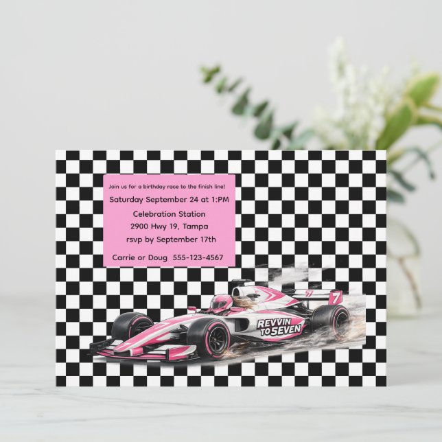 Invitación Descarga digital de cumpleaños de coche de carrera (Anverso de pie)