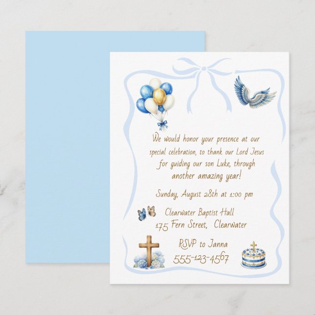 Invitación Descarga digital de fiesta de cumpleaños cristiana (Anverso / Reverso)