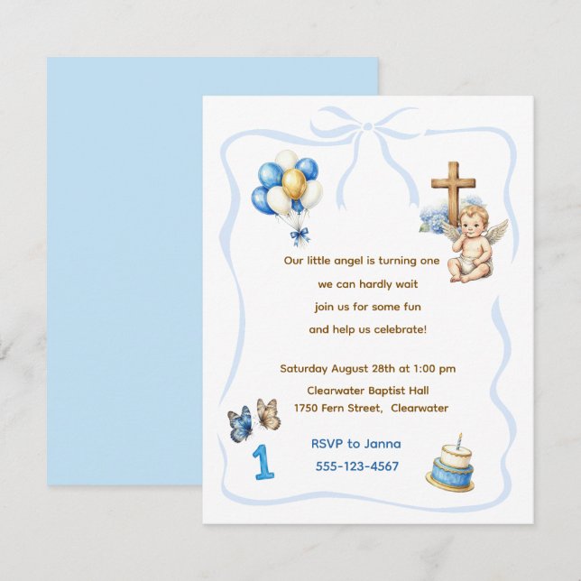 Invitación Descarga digital de fiesta de cumpleaños de niño q (Anverso / Reverso)