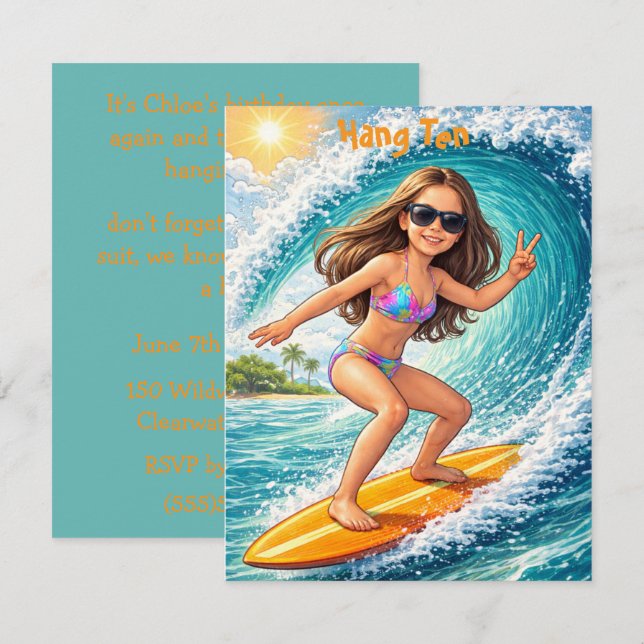 Invitación Descarga digital de fiesta de niña preadolescente  (Anverso / Reverso)