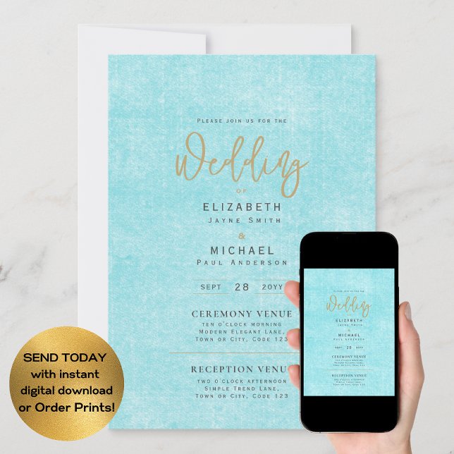 Invitación Descarga digital instantánea del Boda azul Aqua ve (Subido por el creador)