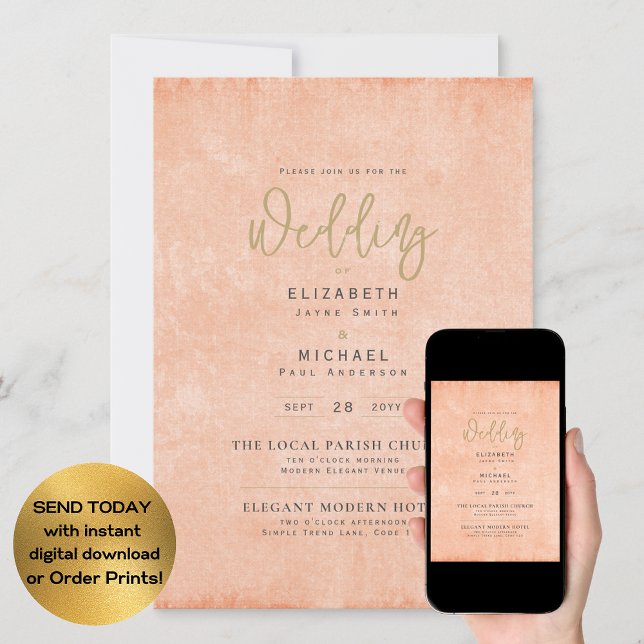 Invitación Descarga digital instantánea del Boda Coral Peach (Subido por el creador)