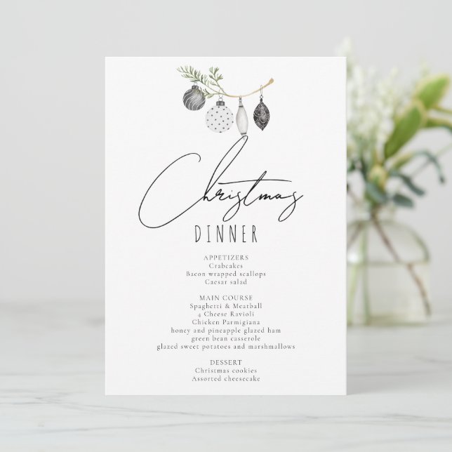Invitación Descarga digital Menú de cena en blanco y negro (Anverso de pie)