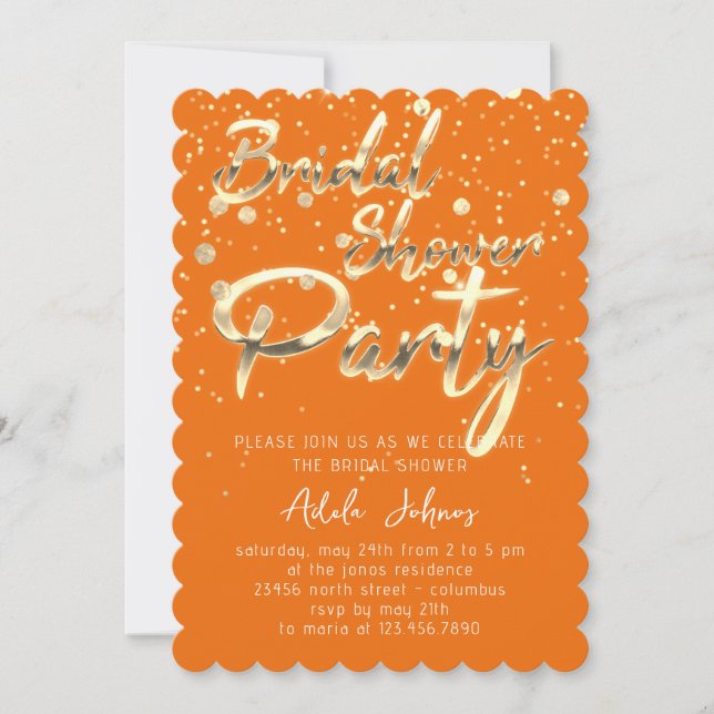Invitación Descarga instantánea Bridal Shower Fiesta Naranja  (Anverso)