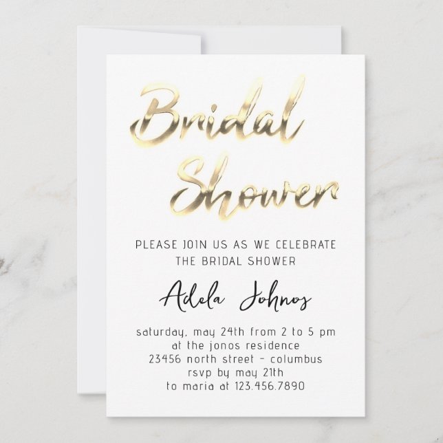 Invitación Descarga instantánea Bridal Shower Script Blanco (Anverso)