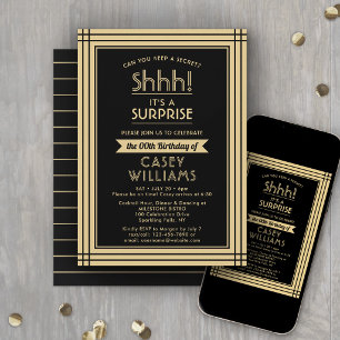 Invitación Descargable Fiesta de Cumpleaños Sorpresa Negro y 