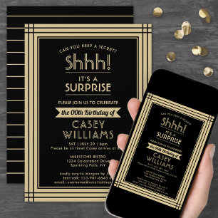Invitación Descargable Fiesta de Cumpleaños Sorpresa Negro y
