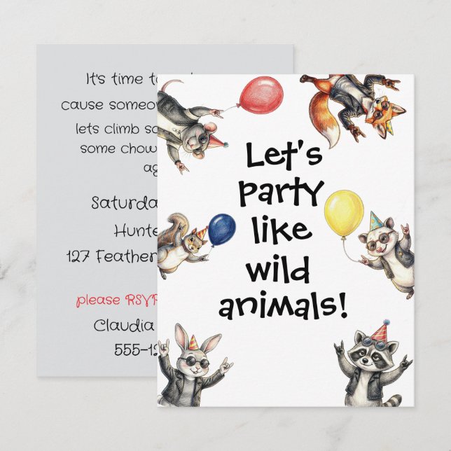 Invitación Descarguemos digitalmente Let's Party Like Animals (Anverso / Reverso)