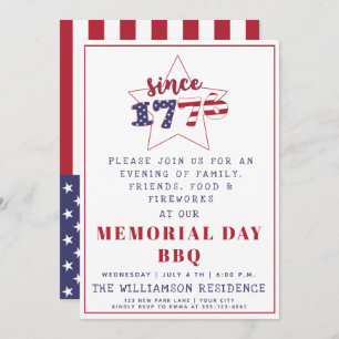 Invitación Desde 1776 - Patriotic Flag Memorial Day BBBQ