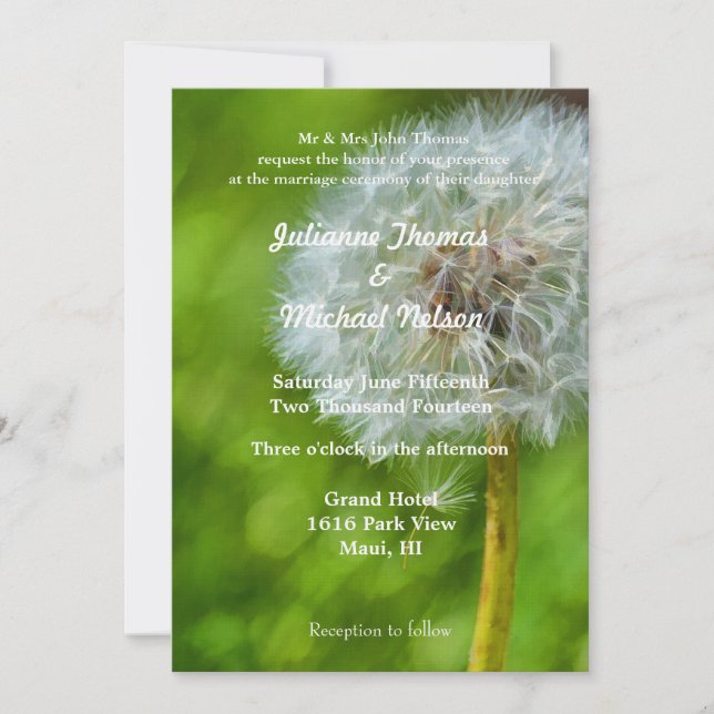 Invitación Desea que Dandelion Floral Boda (Anverso)