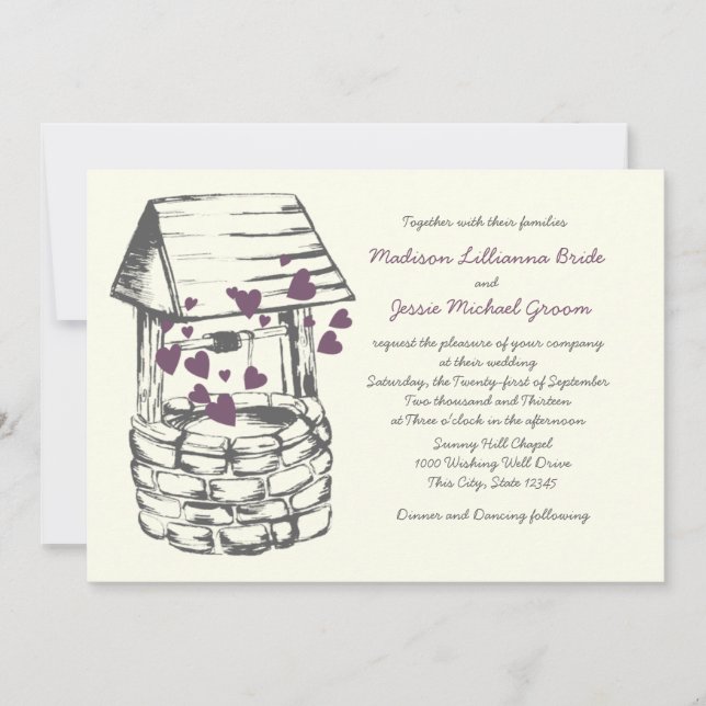 Invitación Deseando Corazones de ciruelas bien Bodas (Anverso)