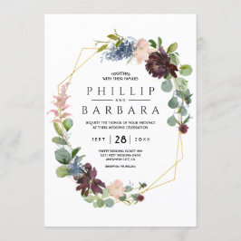 Invitación Deseo Bordo Flores Acuarela Azules