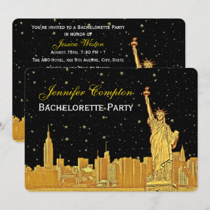 Invitación Deseo de soltera Gold NYC Skyline #2 Estrella Negr