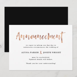Invitación Deseo moderno   Cancelación o aplazamiento de boda