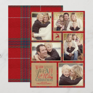 Invitación Deseos cálidos Collage de fotos Kraft & Tartan Red