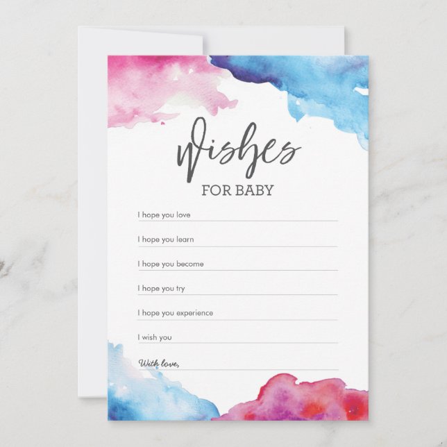 Invitación Deseos de Baby Shower azules y rosas para el bebé (Anverso)