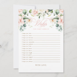Invitación Deseos de baby shower florales con rubor rosa para