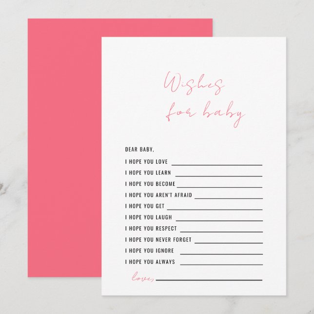 Invitación Deseos de Baby Shower rosados de albaricoque para  (Anverso / Reverso)