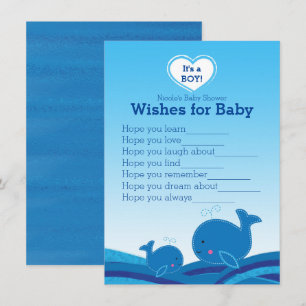 Invitación Deseos de Ballenas Azules para Juego de Baby Showe