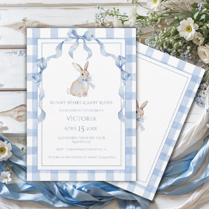 Invitación Deseos de conejito y besos de bebé Azul Baby Showe