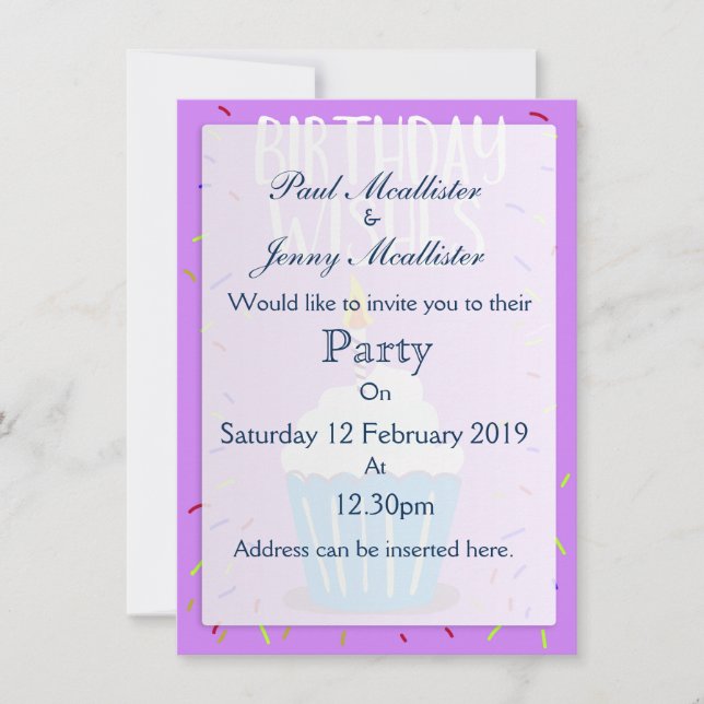 Invitación Deseos de cumpleaños (con pastel de celebración) (Anverso)