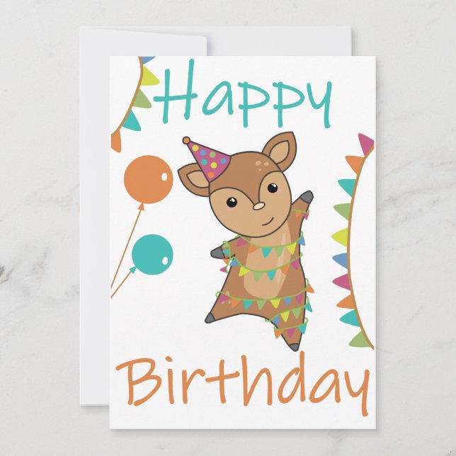 Invitación Deseos de cumpleaños de ciervos Felices Papeleta d (Anverso)