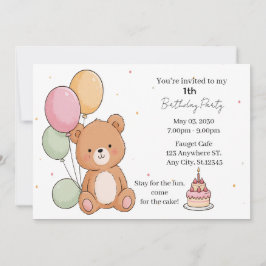 Invitación Deseos de cumpleaños de oso dulce