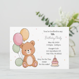 Invitación Deseos de cumpleaños de oso dulce